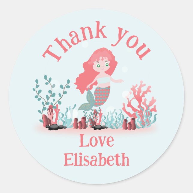 Under the Sea Princess Mermaid Birthday  Classic Round Sticker (Front)