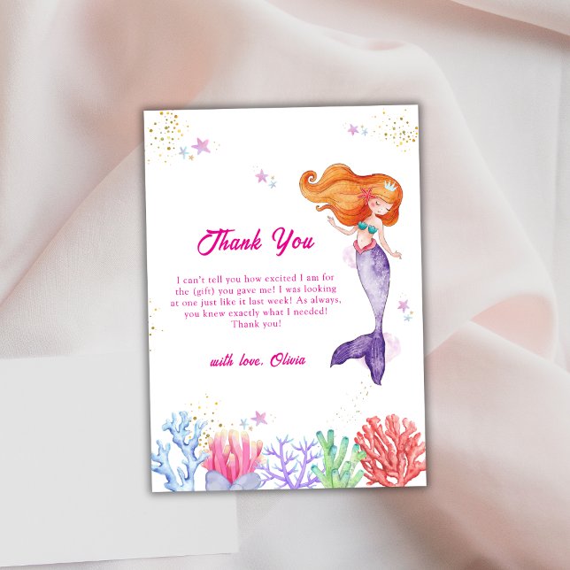 Under The Sea Princess Mermaid Coral Baby Shower  Thank You Card (Under The Sea Princess Mermaid Coral Baby Shower Thank You Card)
