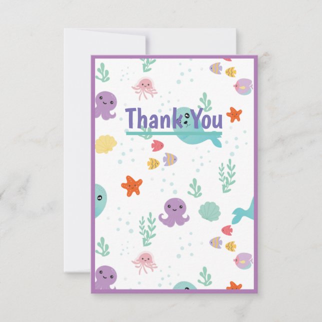 Under The Sea Purple Baby Shower Fish Thank You Card (Front)