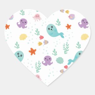 Under The Sea Purple Baby Shower Fish Water Heart Sticker