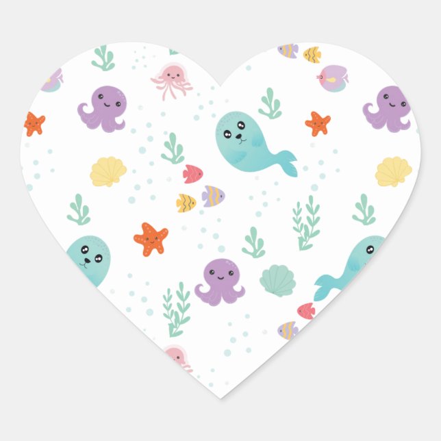 Under The Sea Purple Baby Shower Fish Water Heart Sticker (Front)
