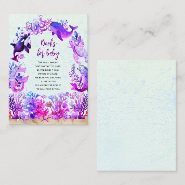 Under the sea purple Books for baby baby shower Enclosure Card (Front/Back)