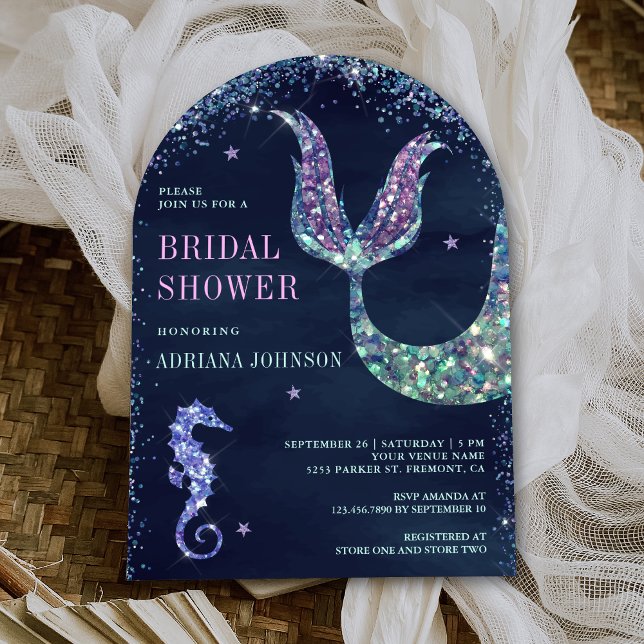 Under the Sea Purple Mermaid Navy Bridal Shower Invitation (Creator Uploaded)