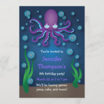 Under the Sea Purple Octopus Birthday Invitations