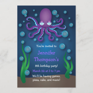 Under the Sea Purple Octopus Birthday Invitations