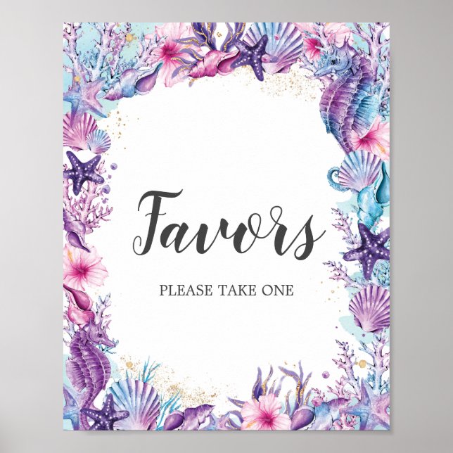 Under the Sea Purple Pink Birthday Shower Favours Poster (Front)