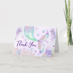 Under the Sea Purple Teal Little Mermaid Thank You Card