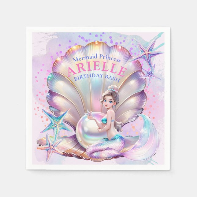 Under The Sea Purple & Teal Mermaid Birthday Bash Napkin (Front)