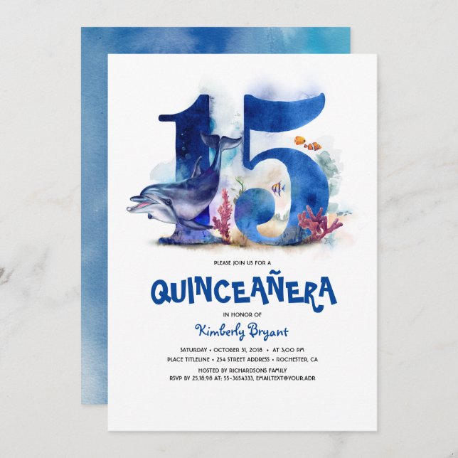 Under the Sea Quinceañera - 15th Birthday Invitation (Front/Back)