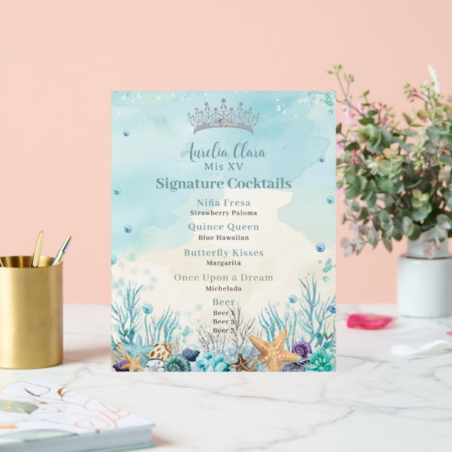 Under the Sea Quinceanera Cocktails Bar Menu Acrylic Sign (Wedding)