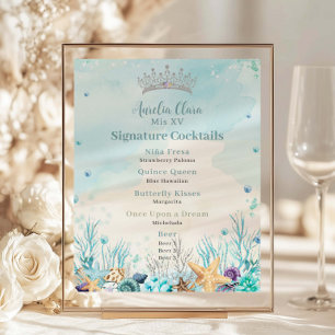 Under the Sea Quinceanera Cocktails Bar Menu Poster