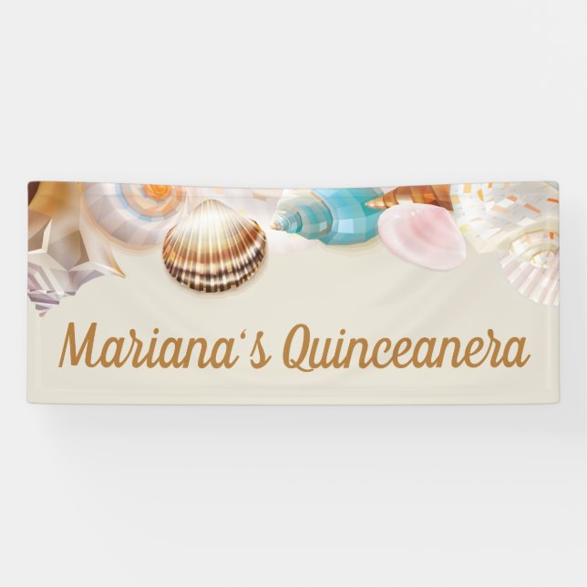 Under the Sea Quinceanera Party Seashells Border Banner (Horizontal)