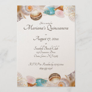 Under the Sea Quinceanera Party Seashells Border Invitation