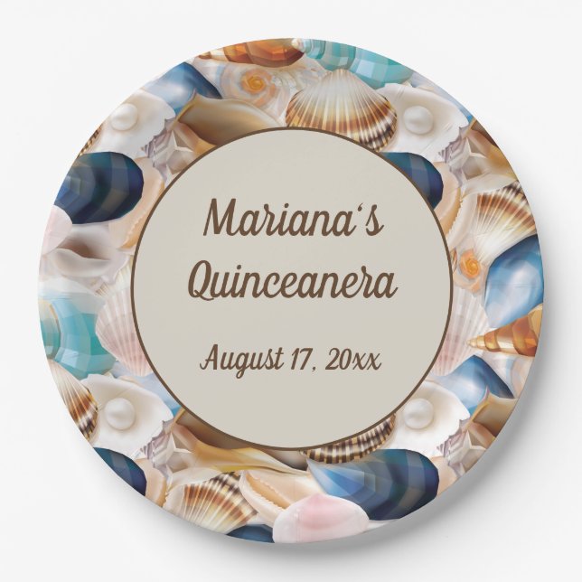 Under the Sea Quinceanera Party Seashells Pattern Paper Plate (Front)