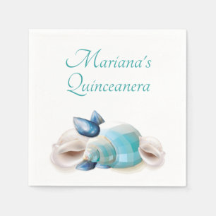 Under the Sea Quinceanera Party Teal Blue Seashell Napkin