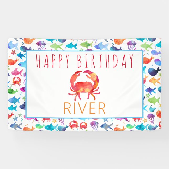 Under The Sea Rainbow Fish Birthday Baby Shower Banner (Horizontal)