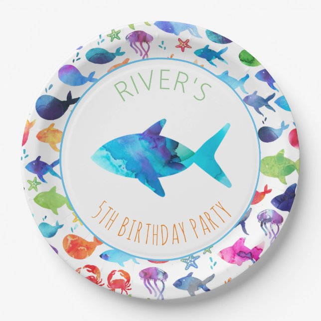 Under The Sea Rainbow Fish Birthday Baby Shower Paper Plate (Front)