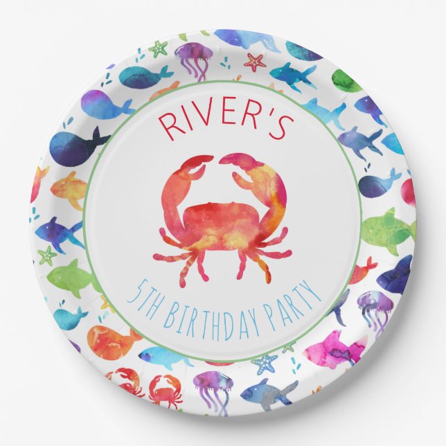 Under The Sea Rainbow Fish Birthday Baby Shower Paper Plate (Front)