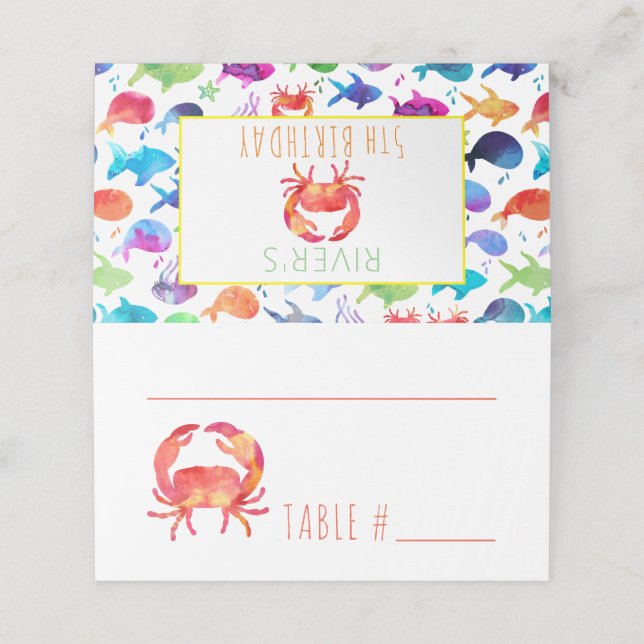 Under The Sea Rainbow Fish Birthday Baby Shower Place Card (Outside Unfolded)