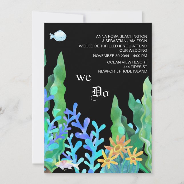 *~* Under the Sea RSVP - QR  AR7 Coral WEDDING Invitation (Front)