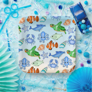 Under the Sea   Sea Creatures Baby Shower Paper Plate