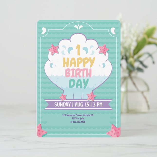 Under The Sea Sea Shell Invitation 1st Birthday  (Standing Front)