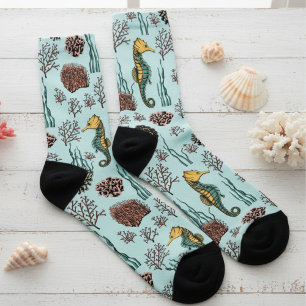 Under the Sea Seahorse & Coral Nautical Socks