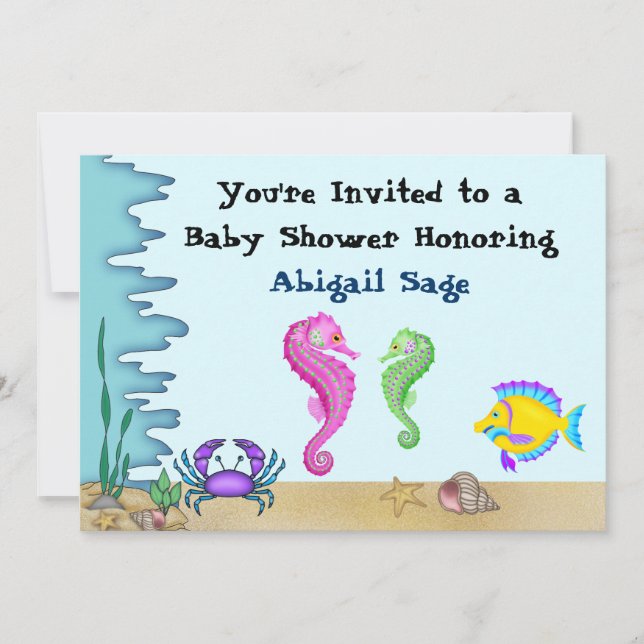 Under the Sea Seahorse Neutral Baby Shower Invites (Front)