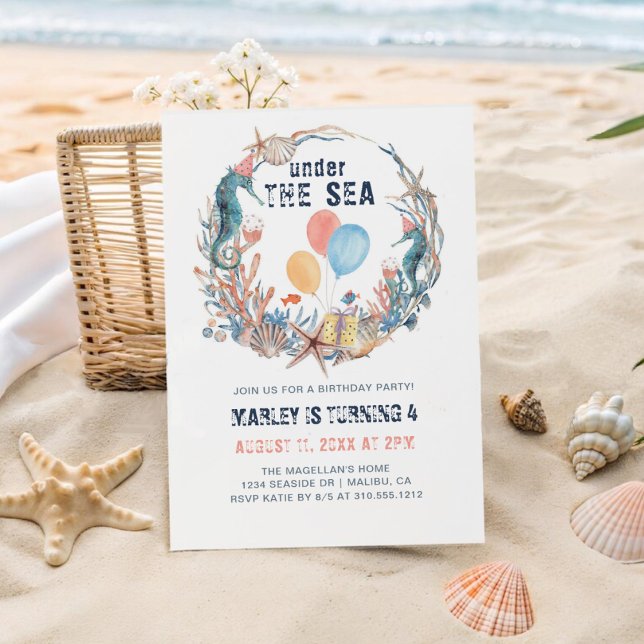 Under the Sea Seahorse Seashell Starfish Birthday  Invitation (Creator Uploaded)