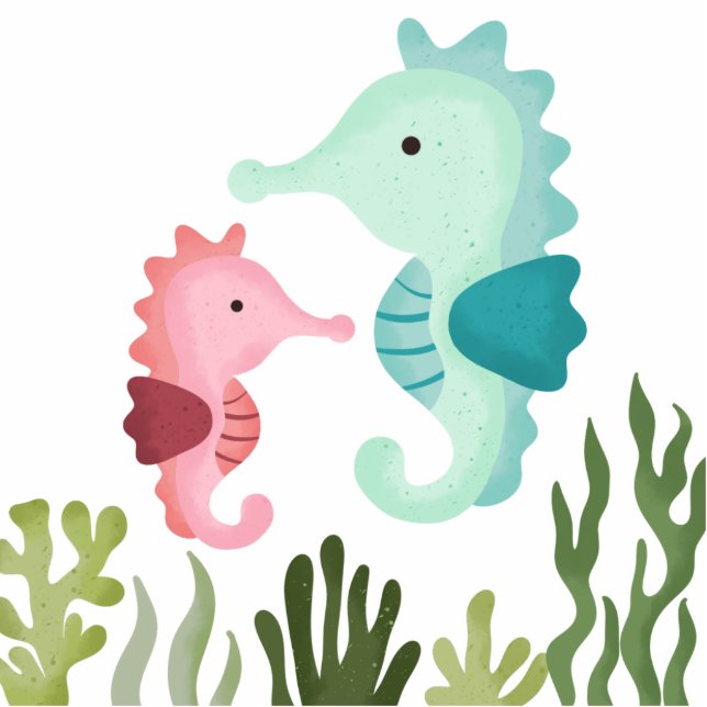 Under The Sea Seahorses Baby Shower Cake Topper  Standing Photo Sculpture (Front)