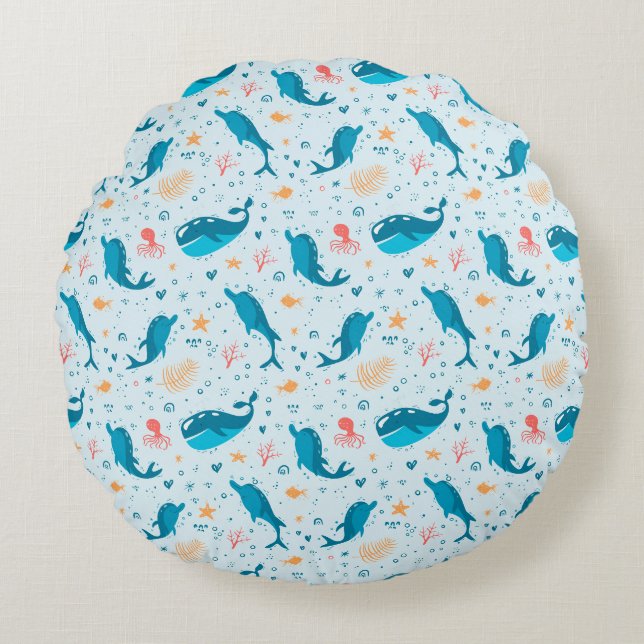 Under The Sea Seamless Pattern  Round Cushion (Front)