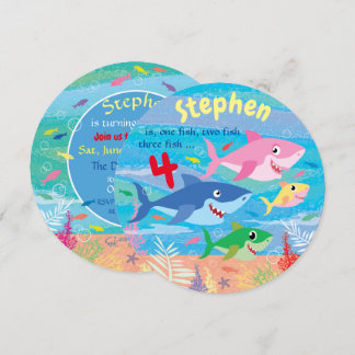 Under the Sea, Shark 4th Birthday Party Invitation