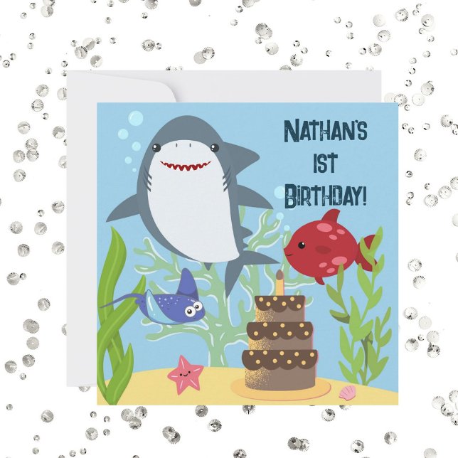 Under the sea shark boys 1st birthday party  invitation (Creator Uploaded)