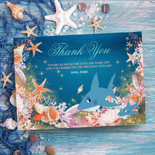 Under The Sea Shark Kids Birthday Thank You Card