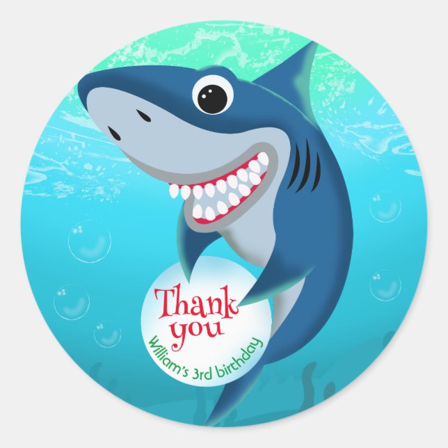 Under The Sea Shark With Bubble Birthday Party Classic Round Sticker (Front)