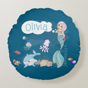 Under the Sea Sweet Mermaid Personalized Round Cushion