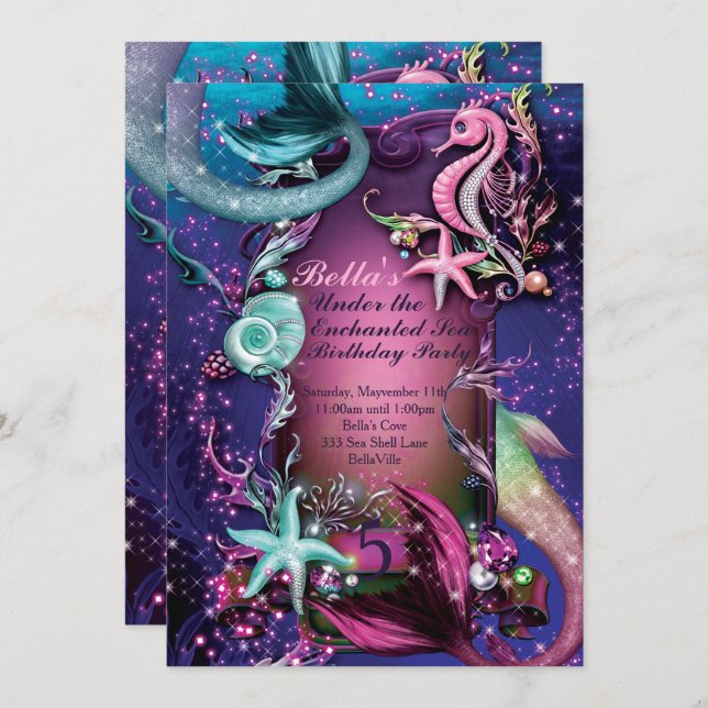 Under the Sea Swimming Birthday Party Invitations (Front/Back)