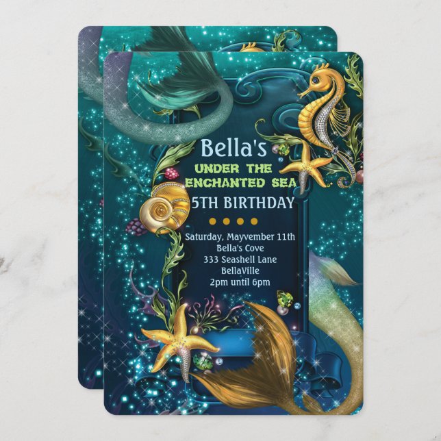 Under the Sea Swimming Birthday Party Invitations (Front/Back)