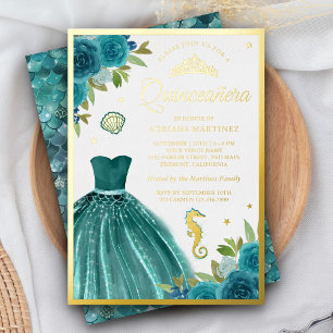 Under the Sea Teal Dress Mermaid Quinceanera Gold
