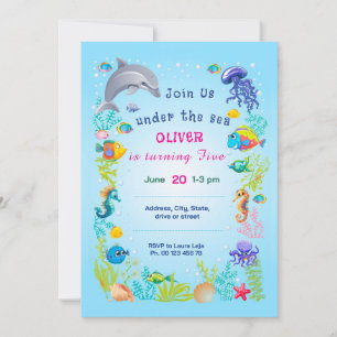 Under the sea Theme invitaion. Kids party. Invitation