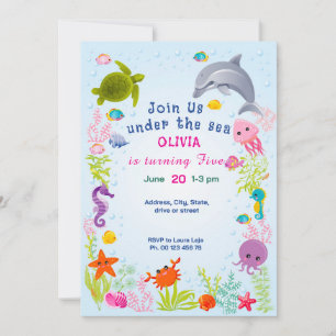 Under the sea Theme invitaion. Kids party. Invitation