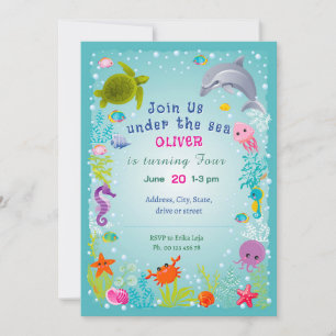 Under the sea Theme invitaion. Kids party. Invitation
