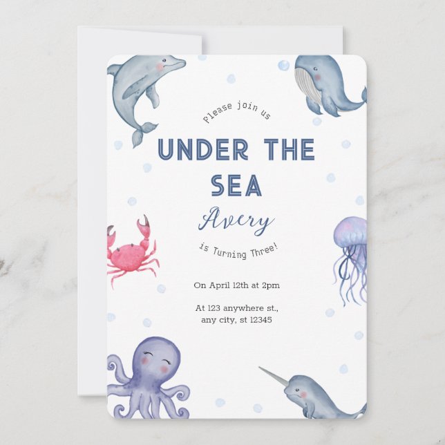 Under The Sea Theme kids Birthday Party  Invitation (Front)