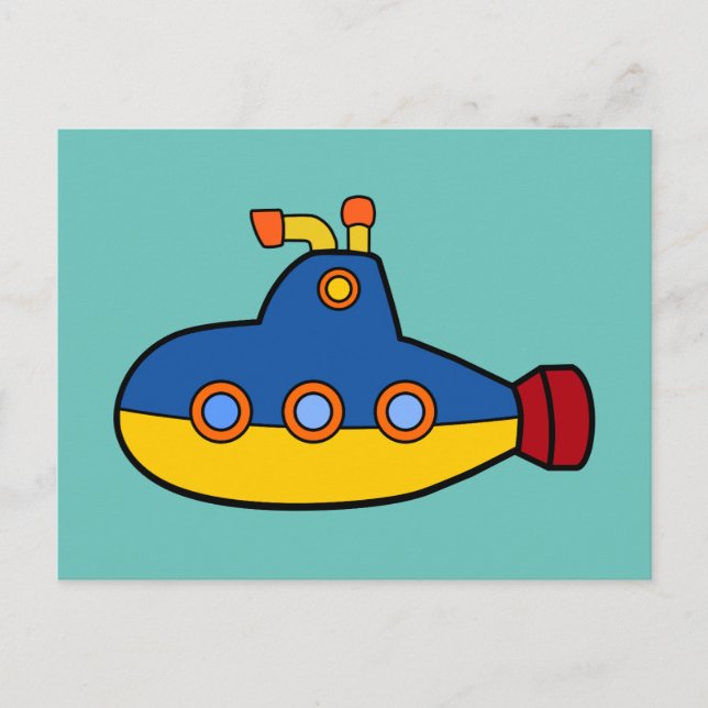 Under The Sea Theme Submarine Illustration Postcard (Front)
