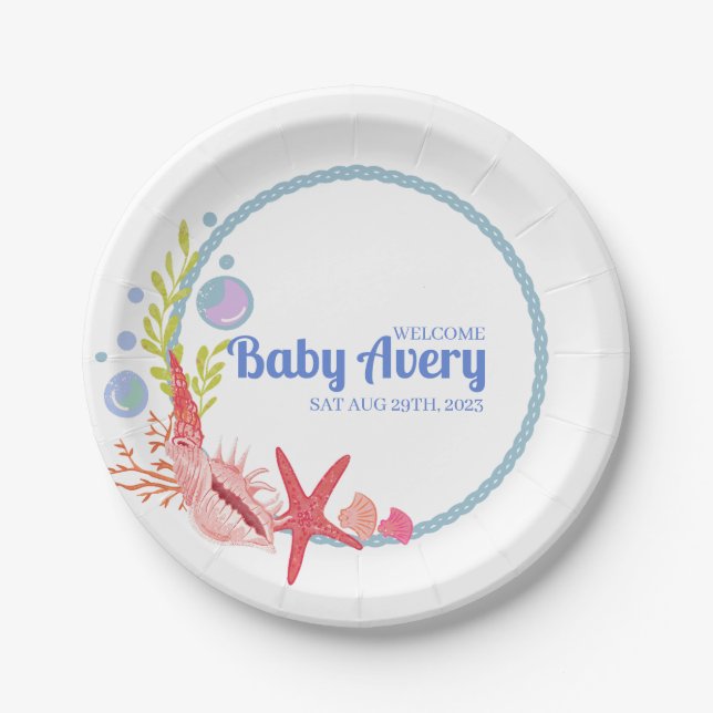 Under The Sea Themed Welcome Baby Shower Paper Plate (Front)