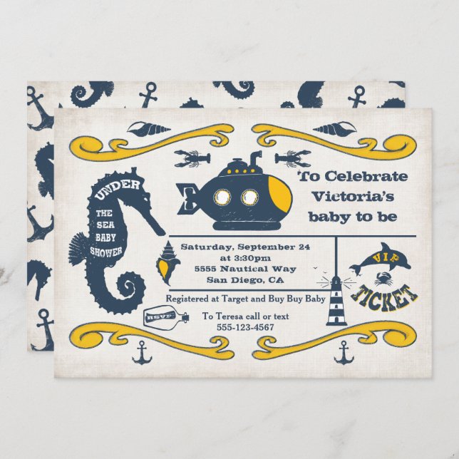 Under the Sea Ticket Nautical Baby Shower Invitation (Front/Back)