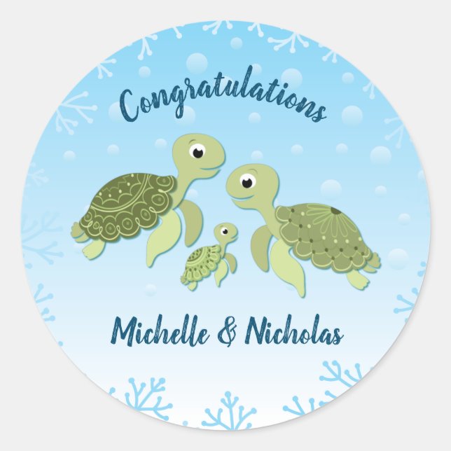Under the Sea Turtle Baby Shower Classic Round Sticker (Front)