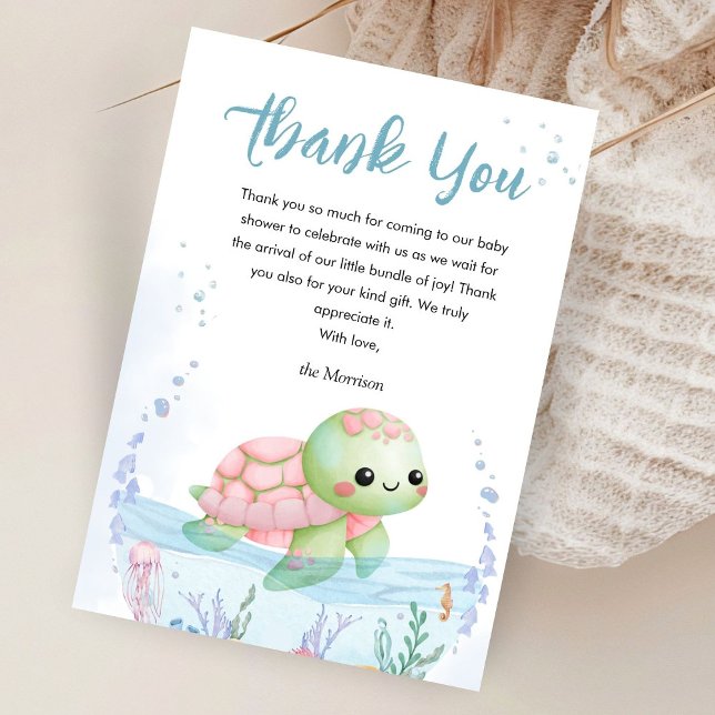 Under The Sea Turtle Baby Shower Girl Thank You Card (Creator Uploaded)