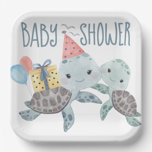 Under the Sea Turtle Beach Baby Shower Paper Plate (Front)