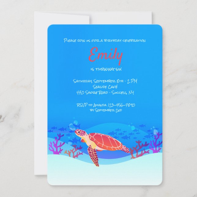 Under the Sea Turtle Birthday Invitation (Front)